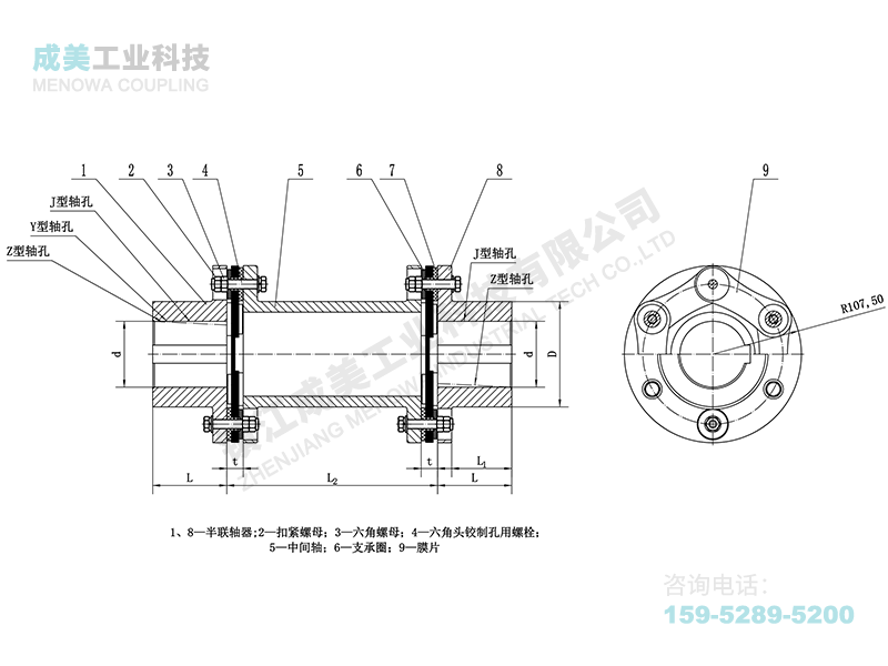 JMIJ型(接中间轴型)双膜片联轴器